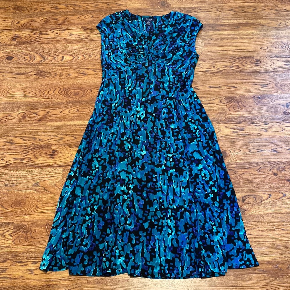Chaps Blue Green Print Sleeveless Dress